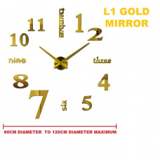 L1 LARGE 3D Designer Wall Clock - (((COLORS: MIRROR / GOLD /  BLACK GLOSS - DESIGN: 1 STYLE)))