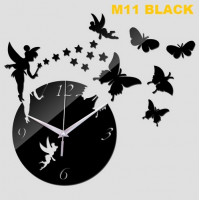 M11 Designer Mirror Wall Clock - (((COLORS:BLACK GLOSS - DESIGN: 1 STYLE)))
