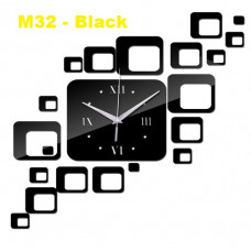M32 Designer Mirror Wall Clock - (((COLORS: GOLD / BLACK GLOSS - DESIGN: 1 STYLE)))